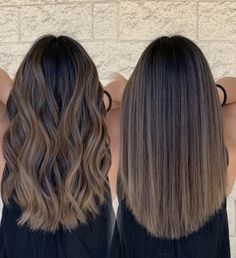 Highlights For Straight Hair Brown, Mushroom Melt Hair, Highlights Brown Hair Low Maintenance, Straight Dark Balayage, Brown Hair Foilyage, Dimensional Brunette Balayage Short Hair, Haircuts With No Layers, Smokey Mushroom Brown Hair, Light Balayage On Black Hair