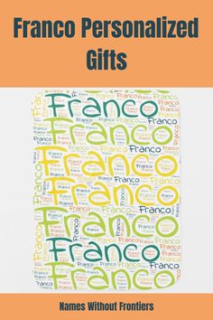 a book cover with the words franco personalized gifts written in many different languages