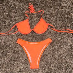 Never Worn Neon Orange Bikini With Self Ties On The Top And Back. No Padding In The Bra. Bottoms Are Cheeky Cut. Neon Bathing Suits, Neon Orange, Color Orange, Womens Swim, Bathing Suits, Summer Fashion, Swimming, Neon, Bra