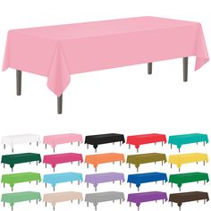 a table covered in different colors and sizes