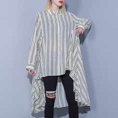 Pattern Type: Blouse Sleeve Type: Long SleeveWaistlines: NaturalElasticity: Slight-stretchyThickness: LightweightMaterial: 51%-70% Cotton-BlendNeckline: Shirt CollarOccasion: Daily, Date timeProcess: Gathered, Asymmetrical, High LowStyle:CasualTheme: SummerLength Front 69 cm / 27.16 "Length Back 108 cm / 42.52 "Sleeve length 57 cm / 22.44 "Cuff: 32 cm / 12.60 "Bust:114 cm/ 44.88 ''Waist: 160 cm/ 62.99 ''Shoulder: 42 cm/ 16.54 '' Trendy Asymmetrical Stretch Blouse, Fitted Asymmetrical Blouse For Daywear, Fitted Casual Asymmetrical Shirt, Summer Office Blouse With Asymmetrical Hem, Spring Stretch Blouse With Asymmetrical Hem, Asymmetrical Hem Blouse For Summer Office, Spring Blouse With Asymmetrical Hem And Stretch, Spring Office Shirt With Asymmetrical Hem, Casual Spring Blouse With Curved Hem