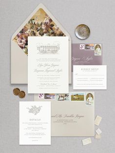 the wedding stationery is laid out and ready to be used as an additional piece of paper