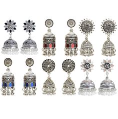 PRICES MAY VARY. 【Value Package】An order contains 6 pairs of Indian jhumka earrings of different styles, each pair of earrings can bring you a different combination. 【Material】Each pair of dangle earrings is made of high-quality alloy, polished and carved.The tassel earrings are treated with retro technology to better reflect the charm of jhumki earrings. 【Size and Weight】Most earrings are about 4.5 inches long and weigh 1.2 ounces.Maybe some people feel that the earrings are longer or heavier. Multicolor Metal Jhumkas For Festivals, Retro Technology, Indian Jhumka, Earring Sets, Jhumki Earrings, Indian Earrings, Jhumka Earrings, Earrings Boho, Women Vintage