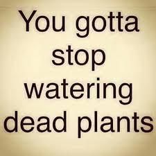 the words you gota stop watering dead plants are written in black on a white background