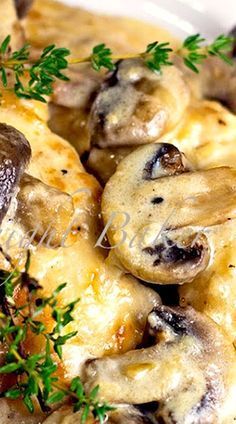 a close up of a plate of food with mushrooms