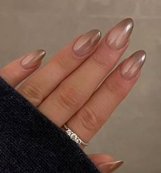 Silver Tip Ombre Nails, Ombre Brown Chrome Nails, Brown Ombré Nails With Chrome, Brown Chrome Ombre Nails, Brown Ombré Chrome Nails, Transparent Brown Nails, Brown Ombre Chrome Nails, Ombre Chrome Nails Almond, Brown Ombre Nails Almond