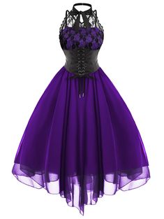 Gothic Corset Dresses, Chiffon Lace Dress, Vintage Party Dresses, Dress With Corset, Punk Dress, Robes Vintage, Purple Midi Dress, Goth Dress, Gothic Dress