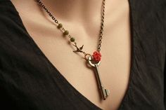 Skeleton Key Necklace Steampunk Jewelry Antique key by madebymoe. $27.00, via Etsy. Flower Skeleton, Skeleton Key Jewelry, Key Necklace Vintage, Skeleton Key Necklace, Serpentine Stone, Vintage Skeleton Keys, Hardware Jewelry, Vintage Skeleton, Coral Flower