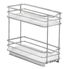 a metal shelf with two trays on it