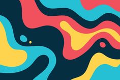 an abstract background with wavy lines and dots in blue, yellow, pink, orange and red