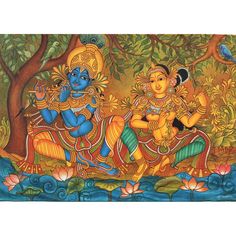 Krishna Landscape, Mural Krishna, Hindu Paintings, Deities Art, God Painting, Wallpaper Drawing