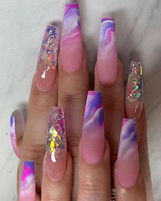 Mylar Nails, Marble Acrylic Nails, Neon Acrylic Nails, Purple Acrylic Nails, Sassy Nails, Acrylic Nails Coffin Pink, Diamond Nails, Unique Nails