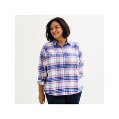 Upgrade your wardrobe with this Plus Size Croft & Barrow® The Extra Soft Plaid Flannel Shirt. Click on this WOMEN'S GUIDE to find the perfect fit and more! FEATURES Button front Button cuffed long sleeves Rounded hem Brushed handfeel construction 2 chest pocketsFIT & SIZING 29-in. length from shoulder to hemFABRIC & CARE Cotton Machine wash Imported Size: 1X. Color: Lavender Fall Plaid. Gender: female. Age Group: adult. Petite Size Chart, Fall Plaid, Plaid Flannel Shirt, Womens Size Chart, Croft & Barrow, Petite Size, Plaid Flannel, Flannel Shirt, Womens Clothing Tops