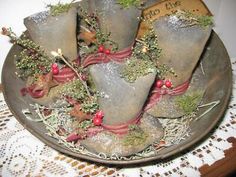 a plate that has some food in it on top of a doily table cloth