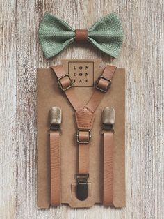 Brown Suspenders Sage Green Bow Tie With Brown Leather | Etsy Sage Wedding Shoes, Sage Green Ring Bearer Outfit, Sage Green And Brown Wedding, Big And Tall Groom, Ring Bearer Outfit Suspenders, Sage Green Bow Tie, Groomsman Ideas, Groomsmen Ring, Ring Bearer Outfits