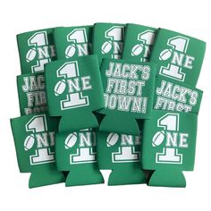 green jack's first down golf club headcovers with white numbers on them