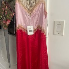 Multicolored Pink And Red Lace Slip Silk Dress Red Silk Slip Dress For Spring, Red Sleeveless Silk Midi Dress, Red Midi Slip Dress For Spring, Red Silk Chic Slip Dress, Chic Red Silk Slip Dress, Feminine Red Mini Dress For Evening, Slip Silk Dress, Summer Dress Trends, Beautiful Summer Dresses