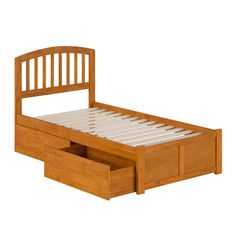 a bed with two drawers underneath it on a white background and no one is in the photo