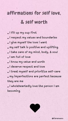 Daily affirmations for self love, self respect, and knowing your worth. We can all be a little more kind to ourselves🩷 Positive Affirmation Self Love, Self Love Quote Affirmation, Daily Affirmations About Self Love, Morning Affirmations Self Worth, Words Of Confidence, Daily Affirmations For Love, How To Find Self Worth