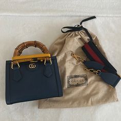 Like New - Two (2) Crossbody Straps Included - Gucci Box And Dust Bag Included Gucci Diana, Gucci Box, Blue Bamboo, Bags Gucci, Gucci Bags, Gucci Bag, Mini Bag, Dust Bag, Color Blue