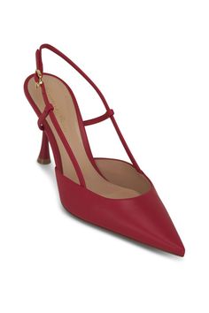 Gianvito Rossi - Tabasco Red Leather Slingback Pump, 85mm Designer Slingback Pumps With 4-inch Heel And Pointed Toe, Luxury Calf Leather Slingback Pumps With Padded Heel, Pointed Toe Calf Leather Heels With Buckle, Pointed Toe Calf Leather Heels With Buckle Closure, Luxury Slingback Heels With Buckle Closure, Evening Heels With Buckle Closure In Calf Leather, Evening Calf Leather Heels With Buckle Closure, Pointed Toe Calf Leather Slingback Pumps With Buckle Closure, Luxury Calf Leather Slingback Pumps With Buckle