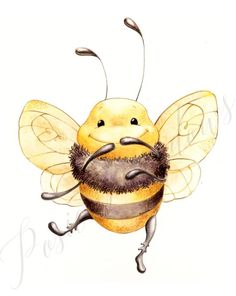 a watercolor drawing of a bee with its eyes closed