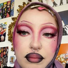 Yayyy!!! Pink Creative Makeup Looks, Iconic Drag Looks, Pink Eyebrows Black Women, Drag Inspo Makeup, Fun Pink Makeup, Soft Drag Makeup, Pink Alternative Makeup, Beginner Drag Makeup, Easy Drag Makeup