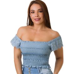 Brand New From My Boutique From Colombia Size Small Denim Blue Tops For Vacation In Spring, Denim Blue Tops For Spring Vacation, Blue Crop Top, Blue Crop Tops, Off The Shoulder, Color Blue, Crop Top, Womens Tops, Crop Tops