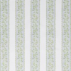 Sister Parish Dolly Stripe Fabric in Lettuce Green | Chairish Sister Parish, Green Ground, Custom Benches, Stripe Fabric, Striped Wallpaper, Ticking Stripe, Striped Fabrics, Wallpaper Samples, Fabric Samples