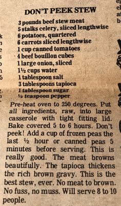 an old newspaper with some type of food on it's side and instructions for how to cook