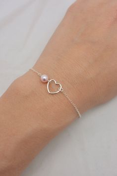 Tiny Heart Bracelet, Beading Bracelets, Sterling Silver Heart Bracelet, Silver Heart Bracelet, Group Gifts, Tiny Heart, Charm Set, Open Heart, Swarovski Pearls