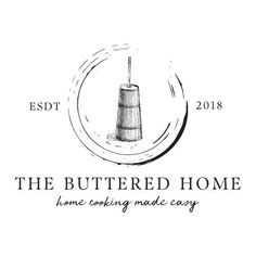 the buttered home cooking made easy logo with a hand drawn illustration of a wooden cone