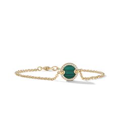 David Yurman Center Station Chain Bracelet in 18K Yellow Gold with Malachite and Pave Diamonds Timeless Symbol, Green Malachite, Green Collection, David Yurman, Pave Diamonds, Chain Bracelet, Lobster Clasp, Diamond Bracelet, Jewelry Accessories