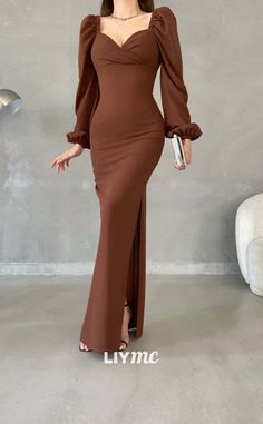 LP655 - Sweetheart Long Sleeves Satin Mermaid Long Formal Evening Dres – Liymc Wedding Guest Dress Styles, Modern Column, Elegant Silk Dresses, Homecoming Formal Dresses, Formal Evening Dress, Evening Dress Fashion, Classy Dress Outfits, فستان سهرة, Classy Dress