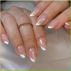 Extra Short Gel X Nails Almond, Oval French Tip Nails With Design, Oval French Nails, Medium Length Almond Nails, Artificial Nails Designs, French Almond, Oval Nails Designs, Cover Nails, Prom Nail