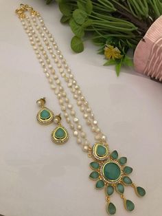 A Gift for someone most adorable for you. Earrings made of brass. Material : brass,pearl,stone. Earrings : 1 Pair. Necklace : 1 Sky Blue Necklace, Pair Necklace, Pearl Long Necklace, Jewelry Pakistani, Necklace Indian, Pearl Stone, Pakistani Jewelry, Blue Necklace, Brass Material