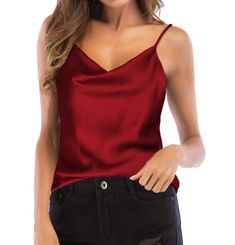 PRICES MAY VARY. Fabric: Silky satin cami, Material composition Polyester and Spandex, Smooth fabric. Skin-friendly, Soft and comfortable material; Function: Cowl neck Cami, Satin camisole, Spaghetti Strap, Sleeveless and Backless, Sexy Cut Out Shoulder and Back; It is stylish and comfortable silky satin top. It is definitely worth having; Perfect fit with jeans, blazer, skinny jeans, shorts, skirt, jackect and others. People love to wear on the following occasions: Casual outtings, Party, Work, Backless Shirt, Cowl Neck Cami, Satin Tank Top, Satin Camisole, Womens Cami, Casual Weekend, Tank Top Camisole, Comfortable Tops, Spring Tops