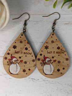 Excited to share this item from my #etsy shop: Snowman Earrings, Let it snow earrings, Snowman wooden earrings, Wooden earrings, wood earrings for woman, dangle wood earrings Wood Burned Gifts, Snow Earrings, Snowman Earrings, Wood Jewelery, Laser Cut Wood Crafts, Wood Slice Crafts, Earrings Wooden, Earrings Wood, Painted Earrings