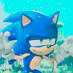 sonic the hedgehog from mario kart is dancing in front of trees and stars