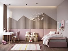 a child's bedroom decorated in pastel colors