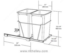 a drawing of a trash can with measurements