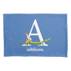 a blue flag with the letter a on it and a cartoon character riding a green alligator