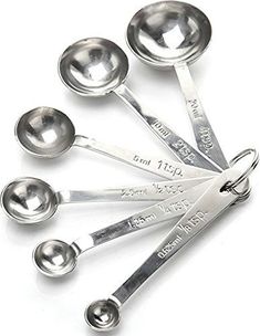 six measuring spoons with names on them