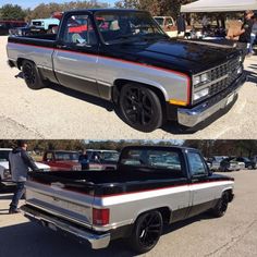 two pictures of the same truck in different stages of being restored, and then replaced with new paint