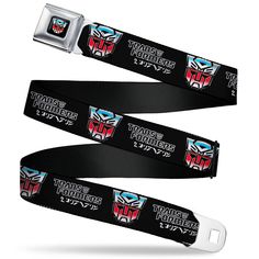 Transformers Autobots Icon Full Color Black/Blues/Red/White Seatbelt Belt - TRANSFORMERS Autobots Cybertronian Icon Black/Blues/Red/White Webbing Seatbelt Belts Hasbro Seatbelt Belt, Transformers Autobots, Buckles Fashion, Safety Devices, Fashion Belts, Seat Belt, Chrome Plating, Workout Pants, Transformers