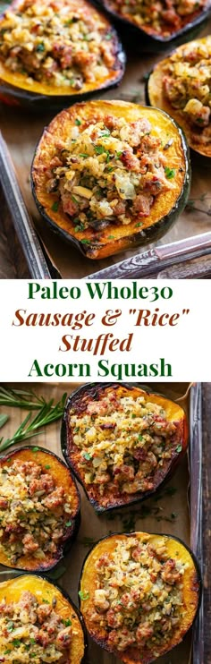 baked stuffed acorn squash with sausage and rice