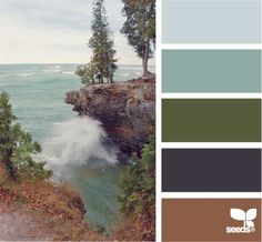 the color palette is green, brown, and blue with some trees on top of it