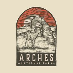 the logo for arches national park, which features an image of a deer and mountains