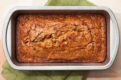 a loaf of banana bread in a pan