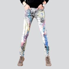 Introducing our bright tone print men's jeans from the 2023 Spring-Summer Collection – y2k style with a modern twist!Why You'll Love ItCrafted for the confident and the bold, these jeans embody the spirit of the Y2K era with its skinny fit and mid-waist cut, topped off with a signature zipper and button closure. Its vibrant colors will transform your look into one of everlasting sophistication and youthful exuberance.Unmissable Highlights: Y2K Style: Be the center of attention with these timeles Blazer With Jeans Men, Highlights Y2k, Mens Fashion Blazer, Y2k Era, Painted Jeans, Stylish Jeans, Cute Leggings, Painted Denim, Painted Clothes